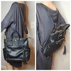 Lily Jade Brittany Vegan Leather Black Convertible Tote Bag Backpack